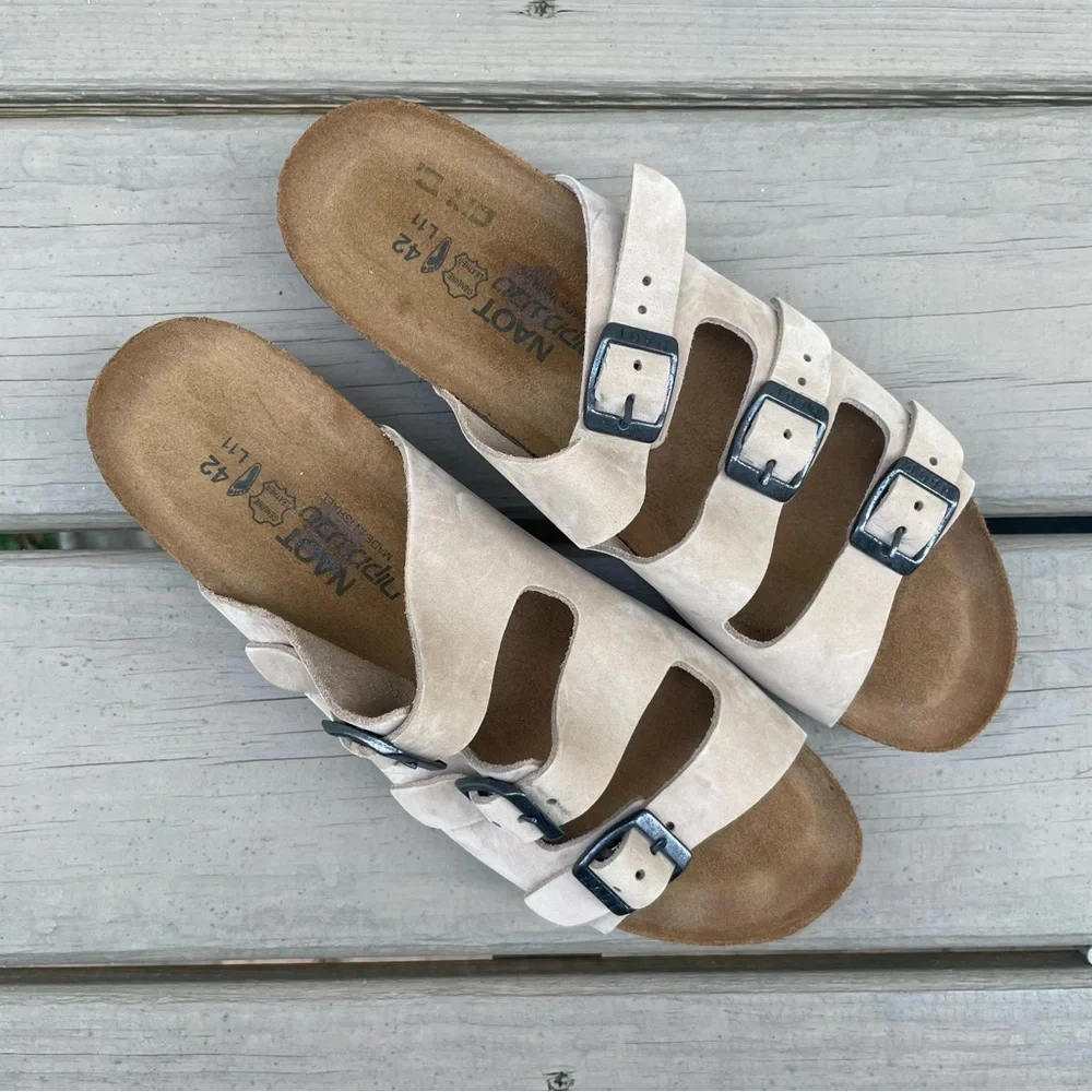 Naot Footwear Austin Sand Stone Suede Triple Strap Slide Sandals size 42 - Picture 2 of 14
